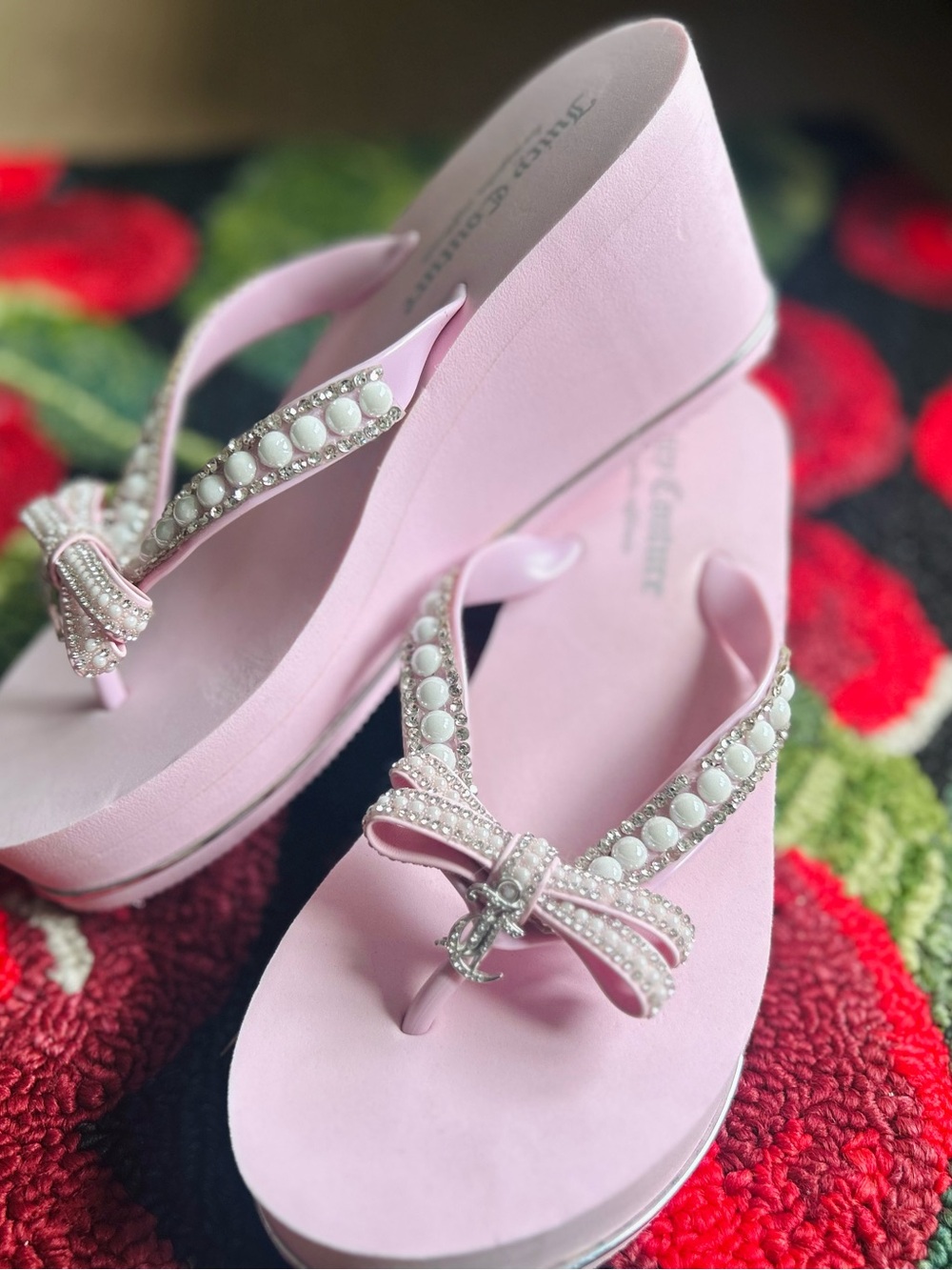 Juicy Couture Pink Wedge Flip Flops